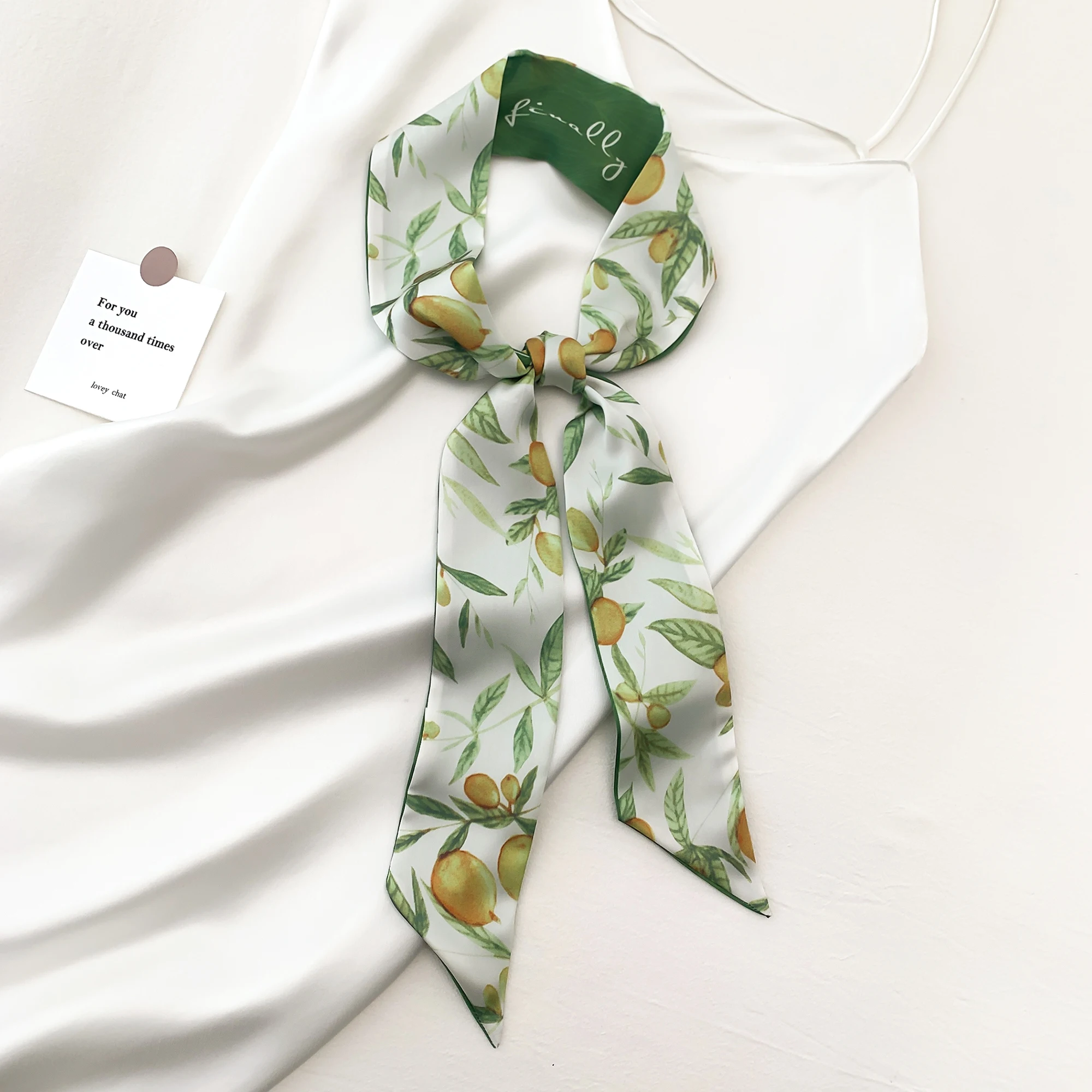 Luna&ampDolphin Women Original Niche Fruit Design Long Scarf 100x6cm Skinny Headband Bag Ribbon Orange Peach Letter Choker Streamer |