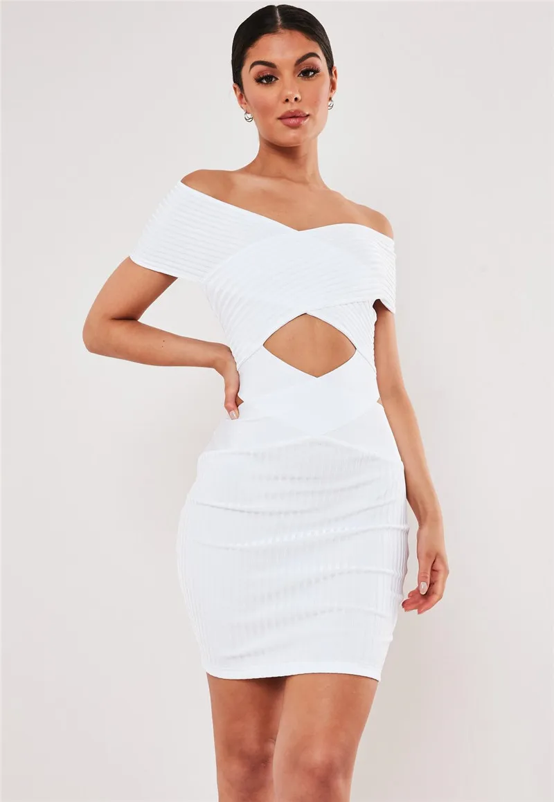 

Пикантные белые Vestido Slash шеи ажурное, с перекрестными лямками мини облегающее женское платье знаменитости ночные вечерние платье Клубное пл...