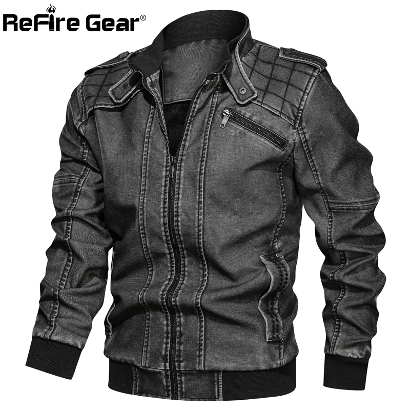ReFire Gear Осенняя винтажная куртка из искусственной кожи для мужчин зимняя теплая