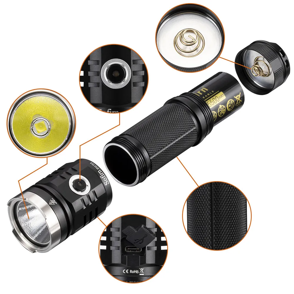 

CN Sofirn SP33V3.0 Powerful LED Flashlight Cree XHP50.2 3500lm USB C 26650 Rechargeable Flashligh Ramping Mode With Power