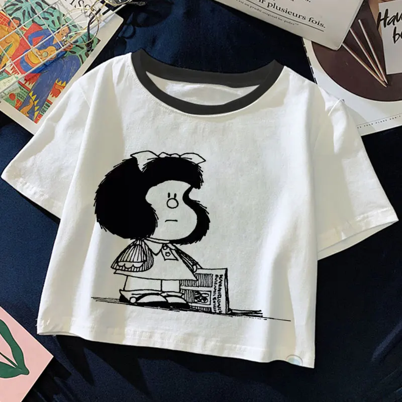 Футболка Mafalda женская с графическим принтом милый белый топ в стиле Харадзюку