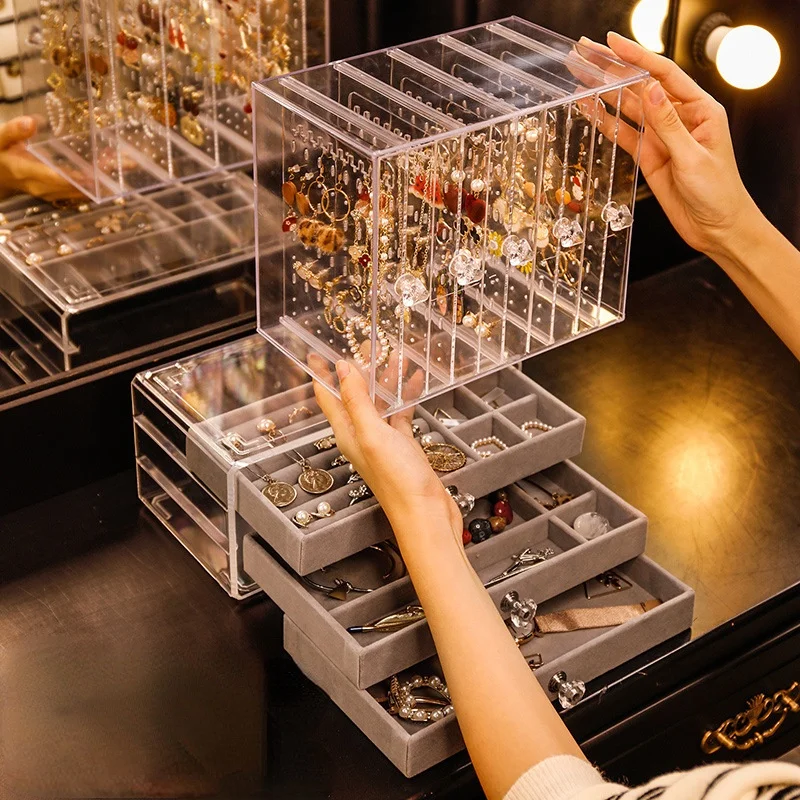 

Transparent Jewelry Box Dressing Table Jewelry Shelf Display Rack for Hanging Necklaces Earrings Ring Storage Box Large Capacity