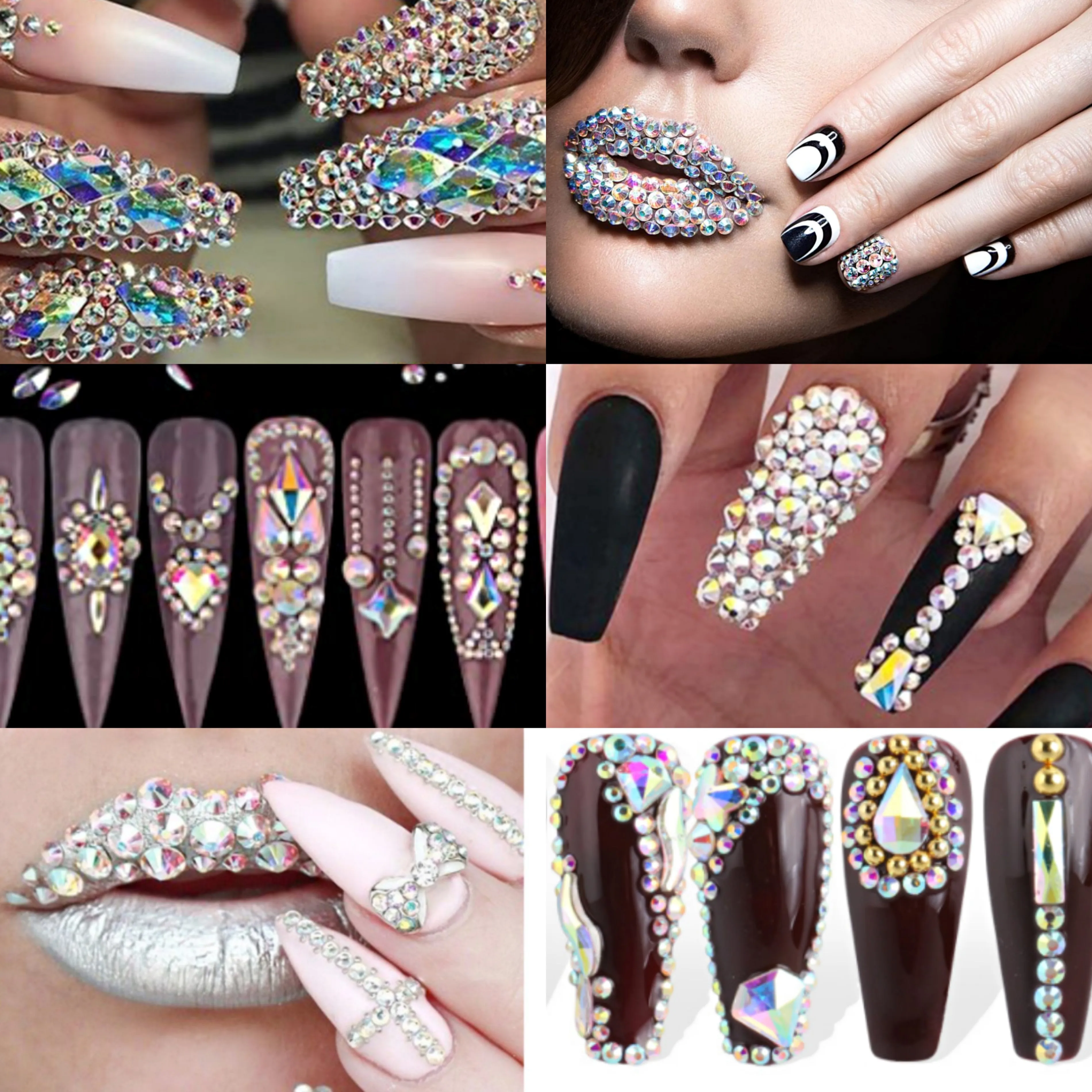 

8000pcs Crystal AB Nail Rhinestones Mixed Sizes Nail Stones Round Shaped Flatback Gems Stones incl.14 Shaped Nail Gems 24 Pots N
