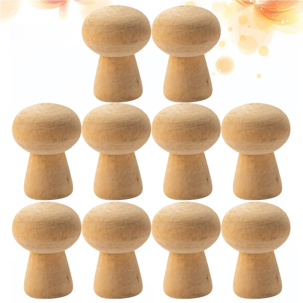 

10PCS Wooden Mushroom Shape DIY Ornaments Hand Painting Adornments Decorative Wooden Decor for Boys Girls Students (Light Brown)
