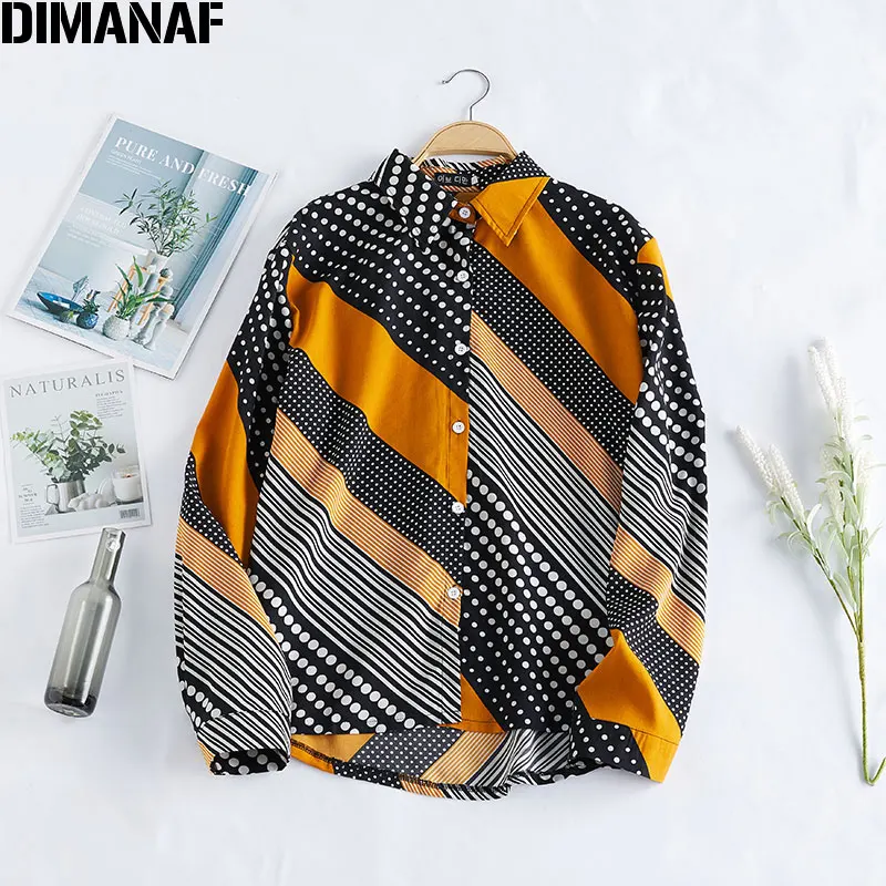 

Женская блузка в горошек DIMANAF, черная тонкая шифоновая блузка оверсайз в клетку с длинным рукавом, 2020