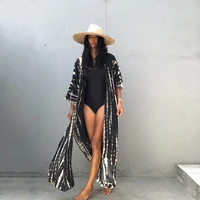 tie dye print swimsuit cover up black long sleeve hooded cotton bikini cover ups boho kimono beach maxi beach summer vestidos