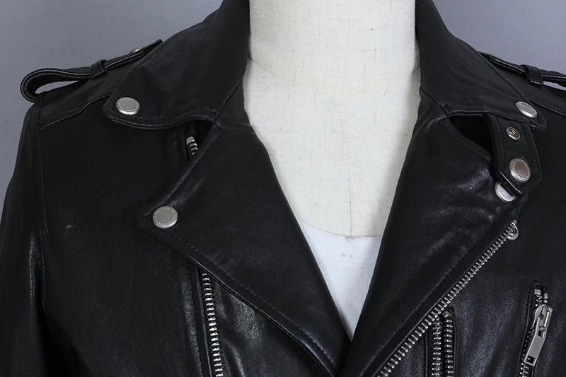 

Fashion Men's Motorcycle Jacket Sheepskin Lapel Double-layer Diagonal Zipper Belt Genuine Leather Coat Men