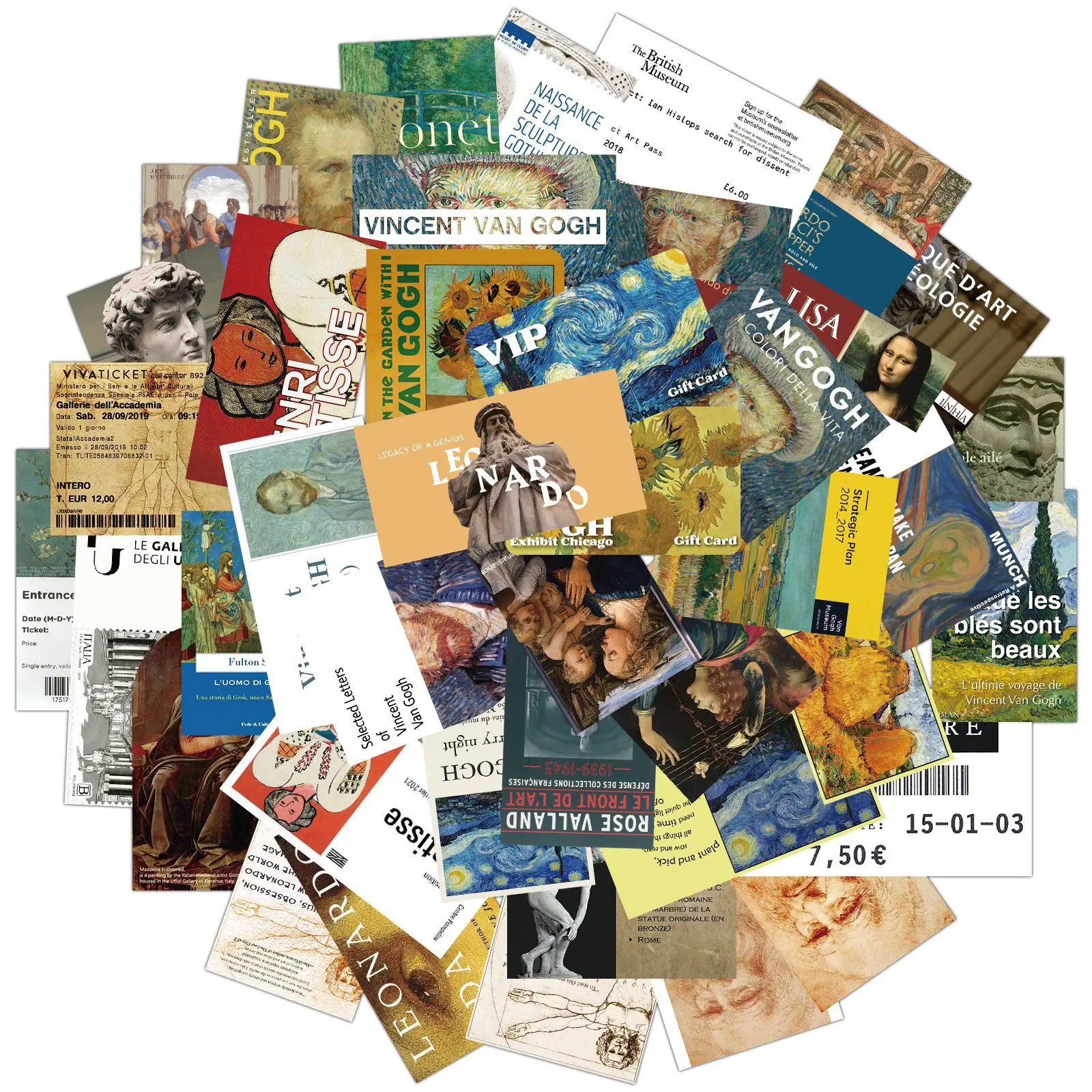 

Art Museum Art Oil Painting Ticket Stubs Retro Aesthetic Stickers Luggage Notebook School Office Stationery Decoration 50PCS