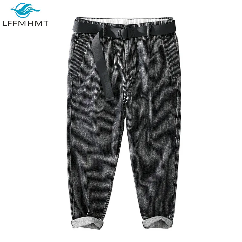 

Winter Fall New Vintage Corduroy Cargo Pants Men Korean Style Thicken Casual Loose Trousers With Belt Male Simple Retro Clothing
