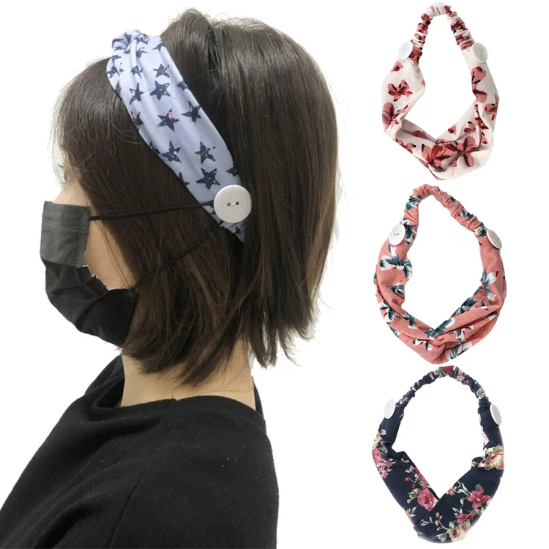 

Лента для волос при занятиях йогой с маской и пуговицами, женская спортивная повязка на голову для фитнеса эластичный обруч для головы, Женс...