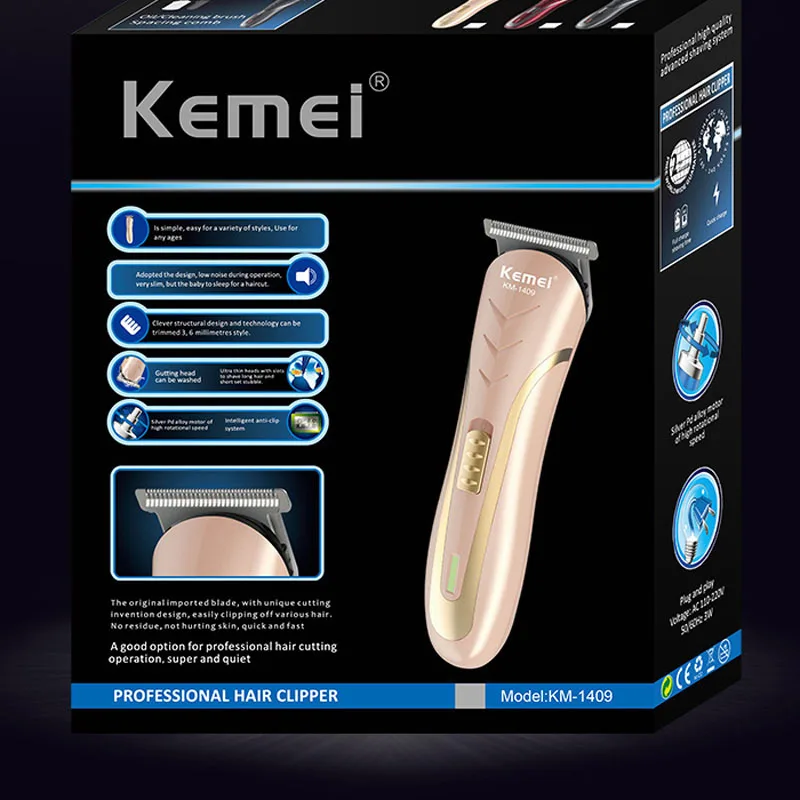 

Kemei hair clipper KM-1409 adult children rechargeable hair clipper with 4 limit combs