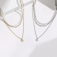 all match 3 piece set 2021 new temperament women necklace fashion multi layer pearl disc long hole clavicle chain romantic girl