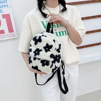 cow zebra print school bags for women 2021 new winter ins flower plush mini backpack female casual warm fur shoulder bag