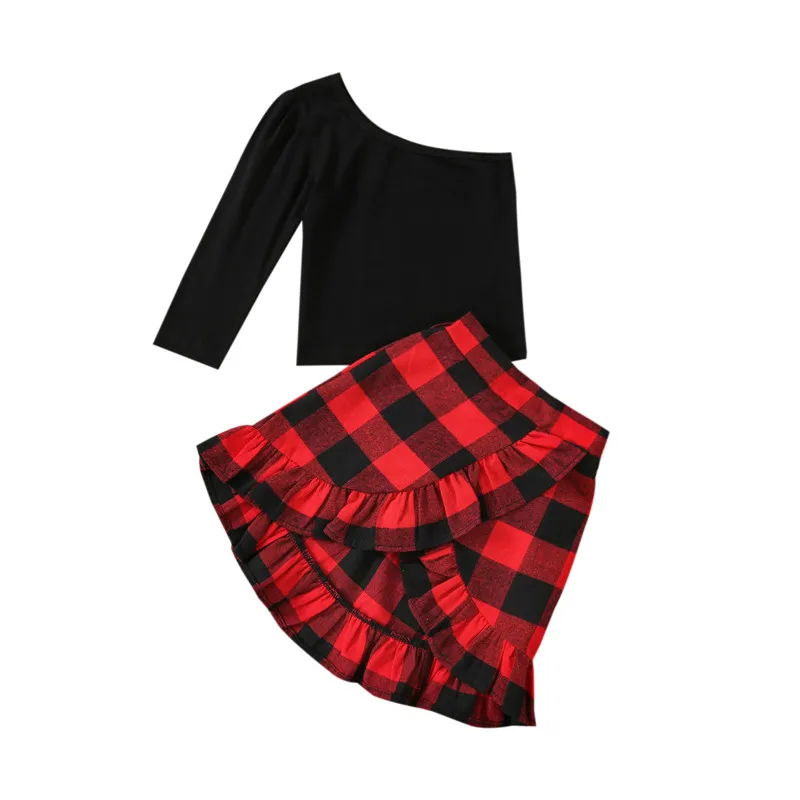 

Girl Chrismas Outfits Toddler Infant Kids Baby Off Shoulder Clothes Set Autumn Fall Long Sleeve T-shirt Ruffle Skirt Clothing