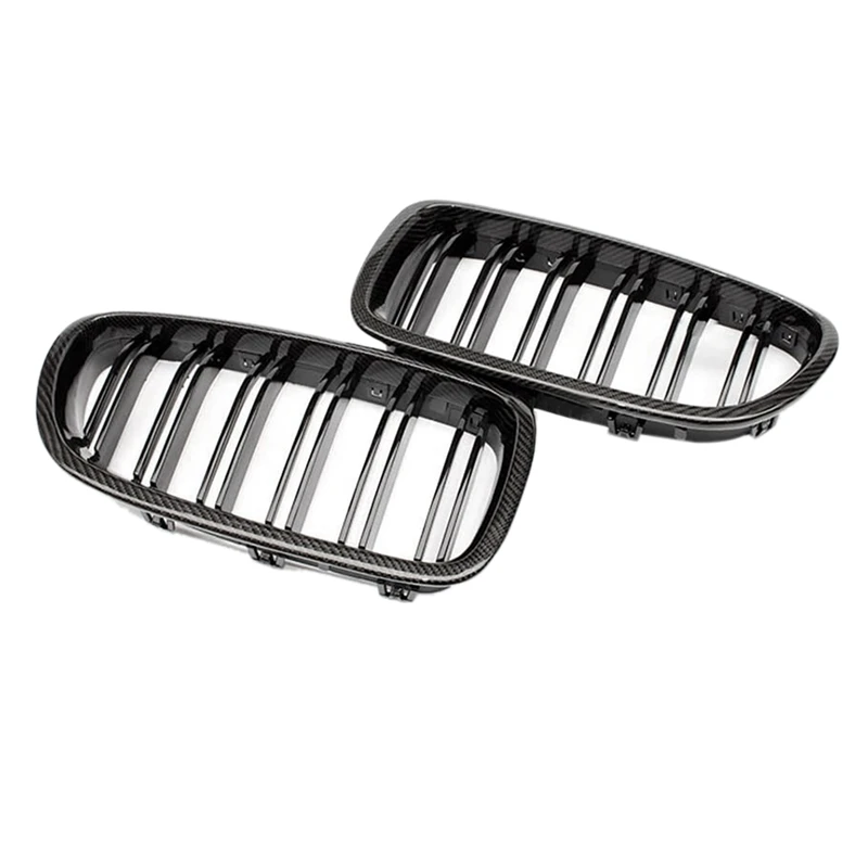 

Car Carbon Fiber Glossy Double Slats Front Kidney Grille Grill For-BMW 5 Series F10 F11 M5 2010-2016