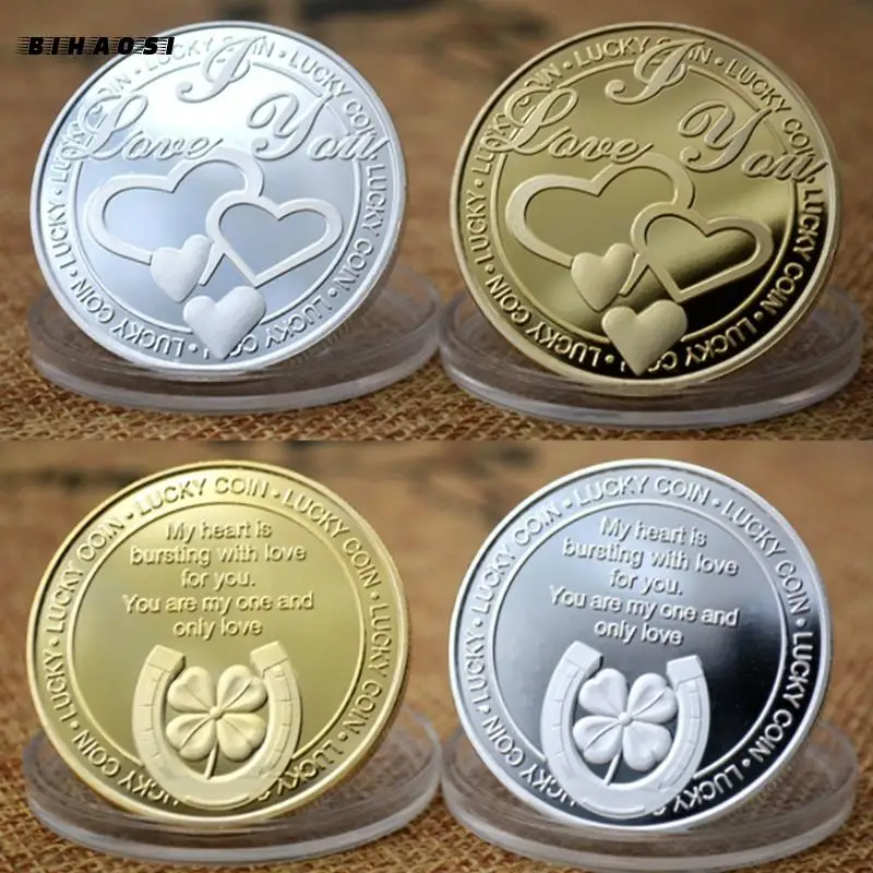 Любовь Счастливая металлическая поделка МОНЕТА 999 Посеребренная позолоченная