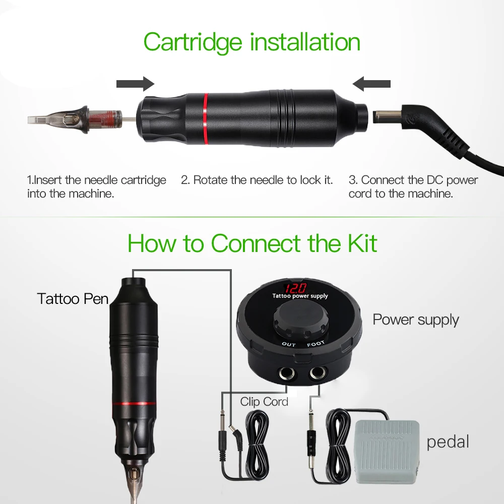 Профессиональный набор для тату машинки мощная Вращающаяся ручка с картриджами