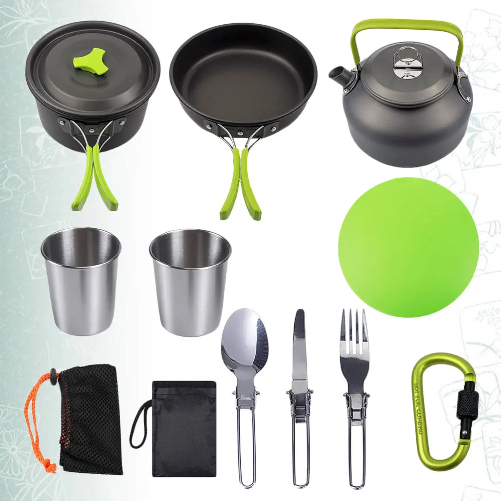 

1 Set Outdoor Camping Cookware Set Cooking Tool Non-stick Cooking Pan for Hiking Camping (Green)