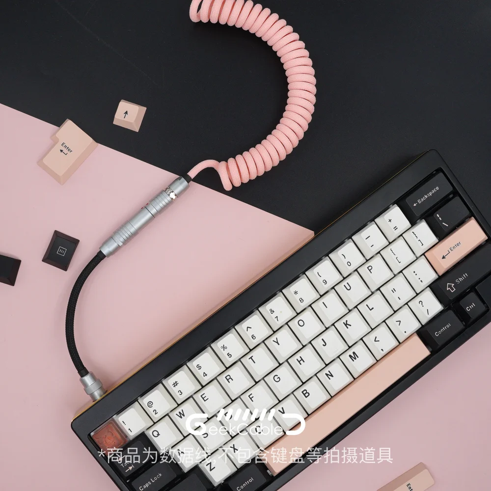 GeekCable Handmade Customized Mechanical Keyboard Data Cable For GMK Theme SP Keycap Line Olivia Pink And Black Colorway