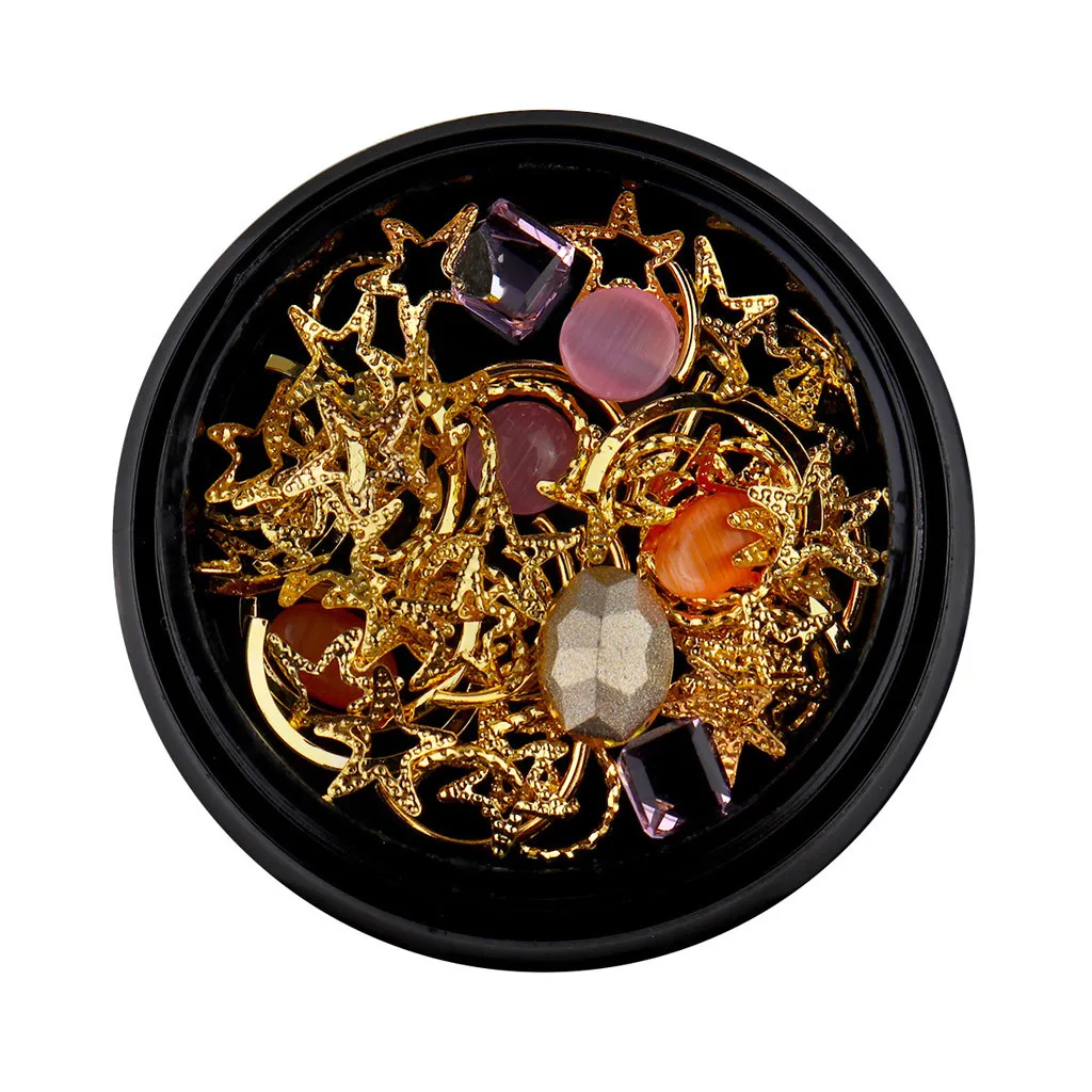 1 коробка украшения для дизайна ногтей Луна Звезда золотые металлические