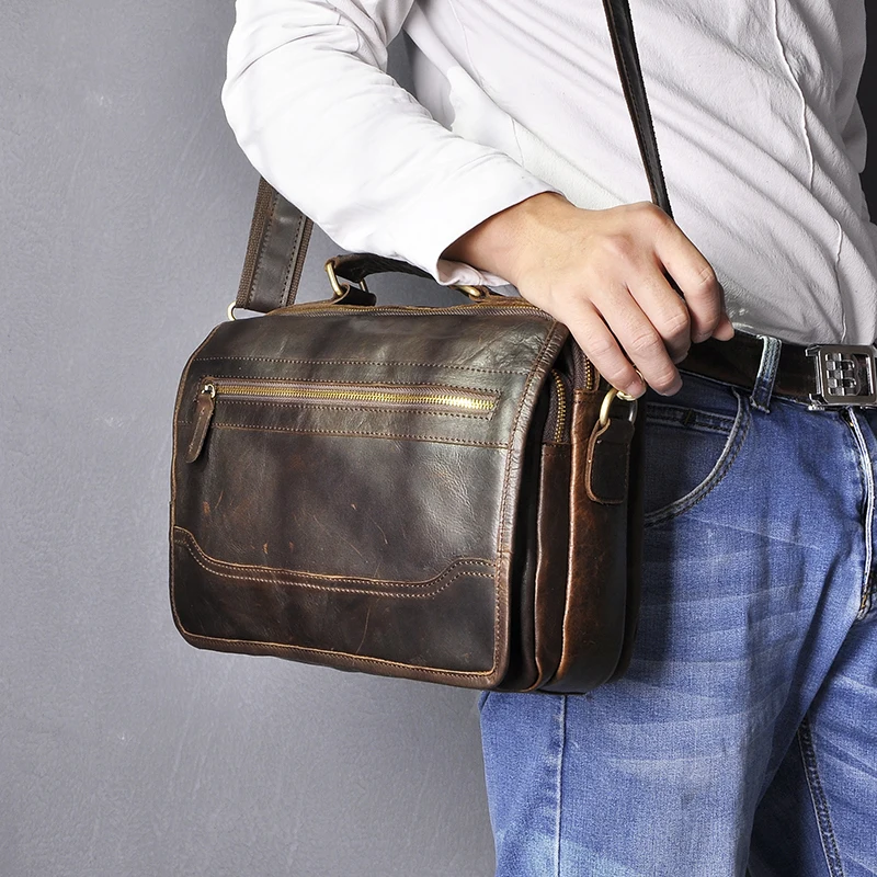 Оригинальная кожаная мужская повседневная сумка тоут мессенджер ранец
