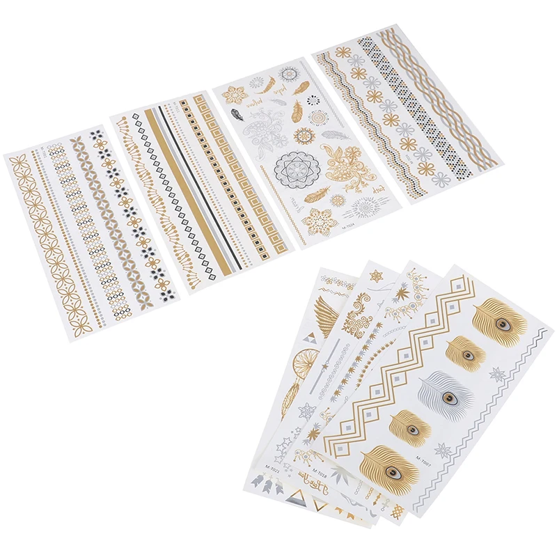 

Retro Hot Stamping Silver Gold Tattoo Sticker Glitter Tattoo Fake Tatoo Temporary Tatto For Men Girl Party Body Home Decoration