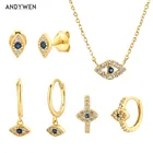 ANDYWEN зима 925 Стерлинговое Серебро Золото сглаза синий прозрачный Циркон Huggies кольцо Роскошные ювелирные изделия подвеска зажимы для ожерелий Рок Панк