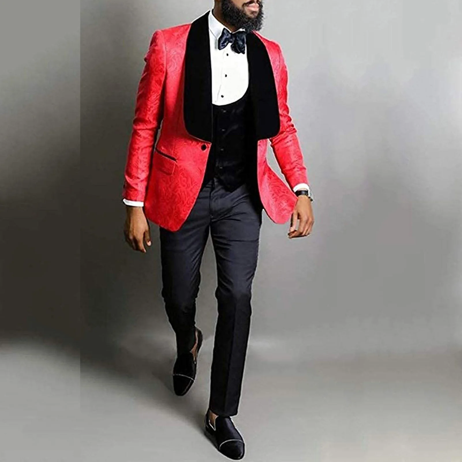 Men's Suits Patterned Tux 3 pieces Groom Suits for Wedding Dress Suits Slim Fit Shawl Lapel Jacquard Tuxedo (Blazer+vest+Pants)