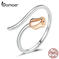 bamoer romantic 925 sterling silver simple rose open ring for women adjustable ring couple fashion engagement jewelry anillo