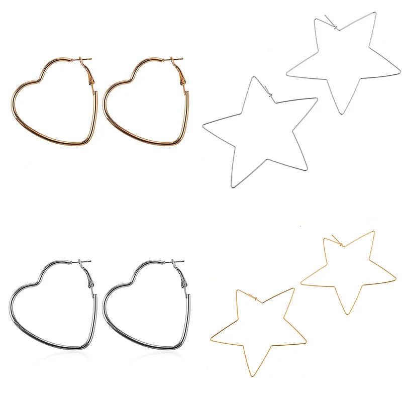 Большие серьги-кольца с полым сердечком для женщин Клипсы из металла в стиле панк