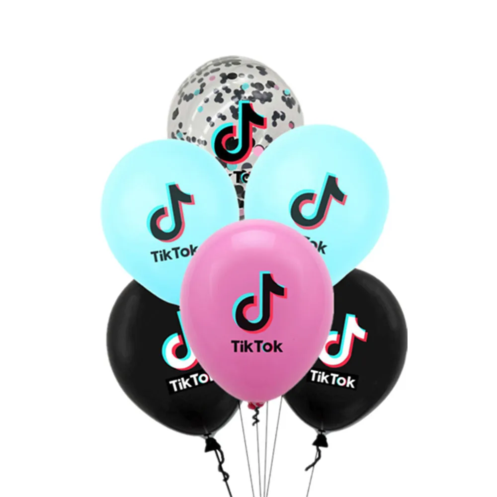 

New Tik Tok Balloon Set Birthday Decoration Tiktok Flag Pull Banner Music Cake Insert Card Aluminum Film Tiktok Party Set
