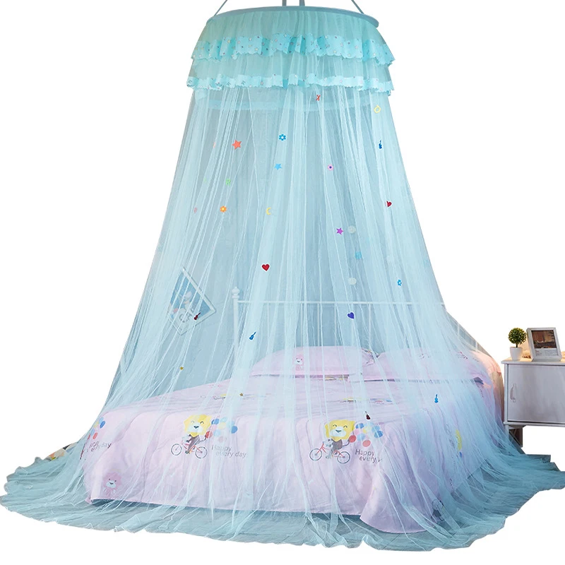 

Bed Canopy Dome Hanging Mosquito Net 5 Colors Summer Polyester Mesh Fabric Encryption Ceiling Lace Princess Mosquito Net