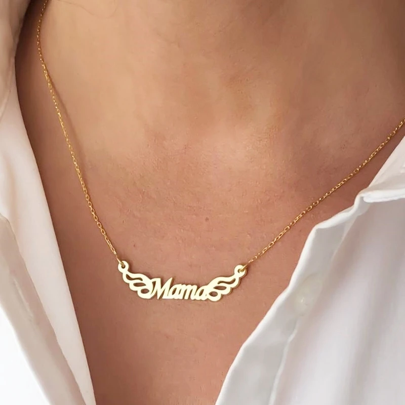 

Cute Angel Wings Necklace Custom Name Necklace Pendant Stainless Steel Personalized Nameplate Choker Women Girl Jewelry BFF Gift