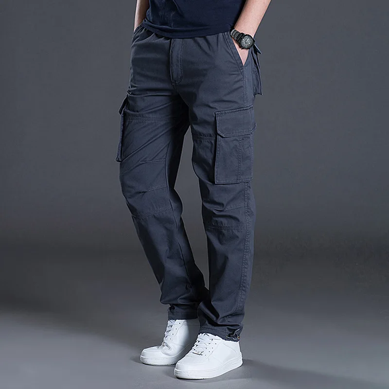 

2020 autumn new loose thin straight leisure pants Multi Pocket overalls men's trend cotton pants fashion