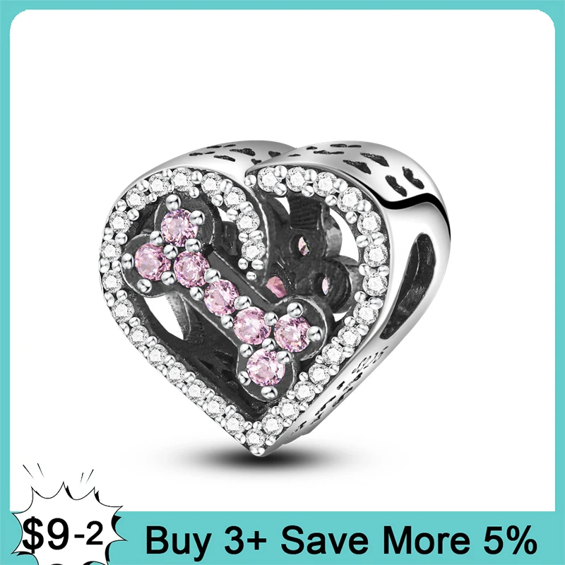 Шарм-бусина из серебра 925 пробы с изображением лап и костей в форме сердца подходит для оригинального браслета Пандоры ожерелья Изящные Юве...