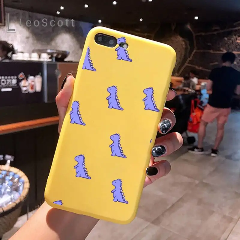 

Cute Dinosaur Baby Fashion Phone Case Yellow Candy Color for iPhone 6 7 8 11 12 s mini pro X XS XR MAX Plus
