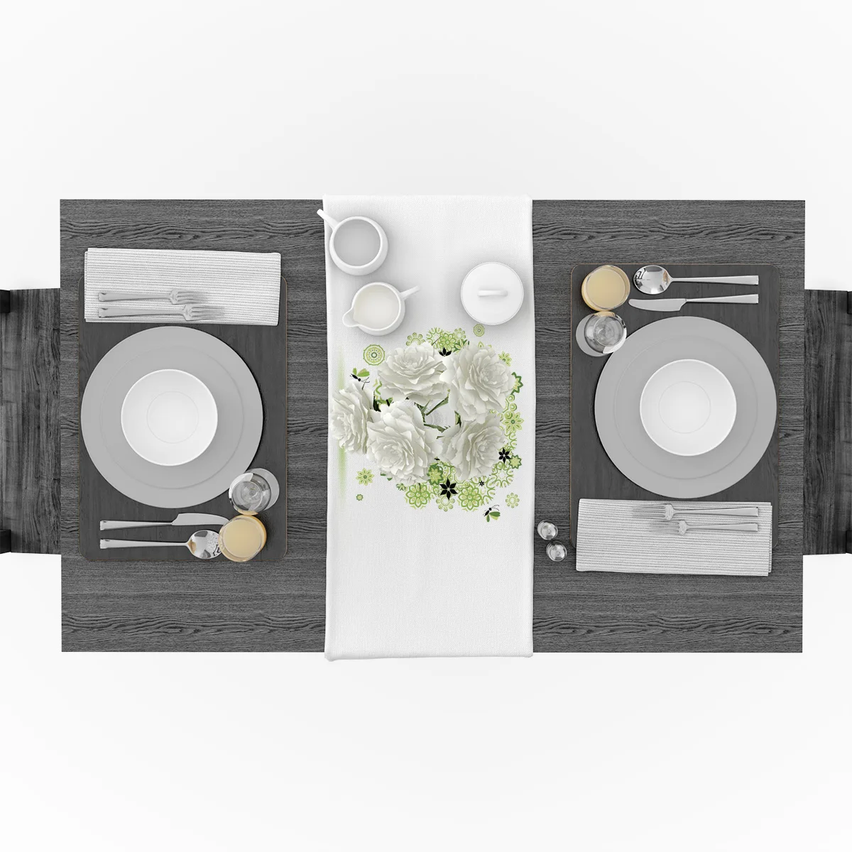 Современная настольная дорожка Life Tree с бабочками и цветами зеленая для свадебной