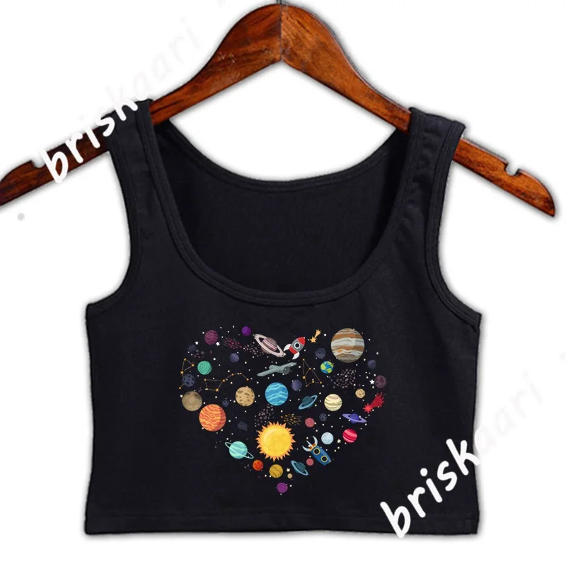 

Solar System Planets Sunning Earth Astrology Crop Top Crazy Summer Designing Tops Sleeveless Round Neck Vintage For Girls Vest