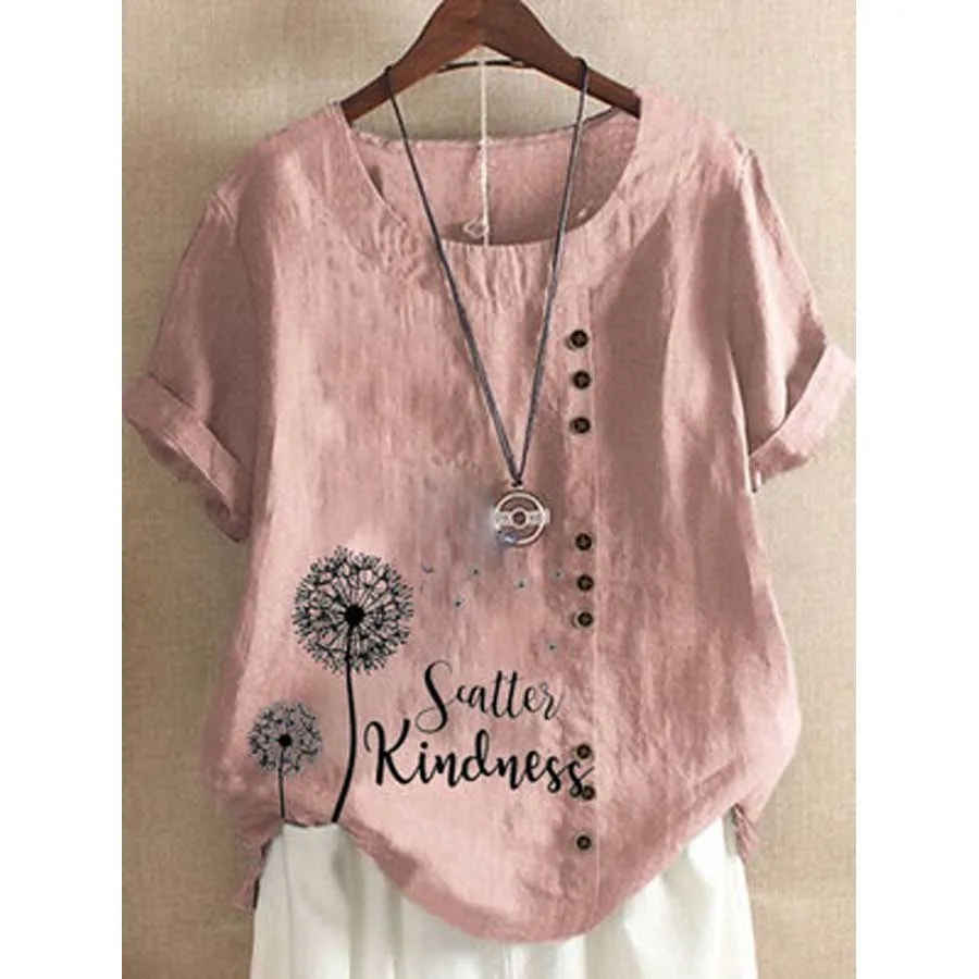 

DIOROBBEN Women Blouses 2020 summer Shirts Casual short sleeve O-Neck Solid stripe vintage Shirt Lady Tops Cotton Linen Blouse