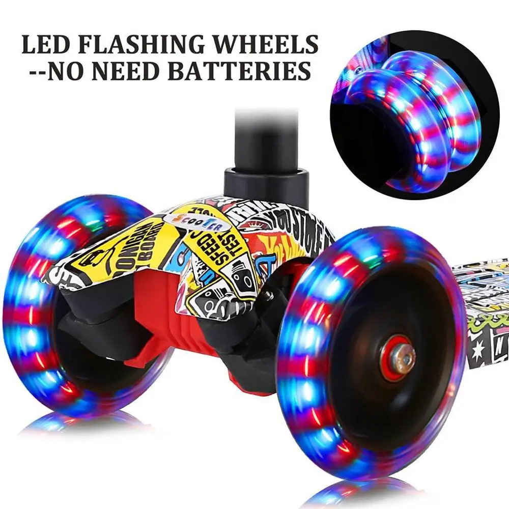 Детский самокат с граффити мигающий 3 колеса скейтборд игрушки трюк подарок на