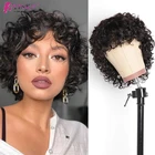 Бразильский парик с кудрявыми волосами Remy с челкой, плотность 180%, безклеевые короткие парики из человеческих волос с вырезанными волосами, парики для черных женщин, без парика на сетке