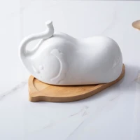 2020 white elephant butter dish with lidbamboo bottomfruit platebutter boxceramic butter plate3d cow cheese storage tray