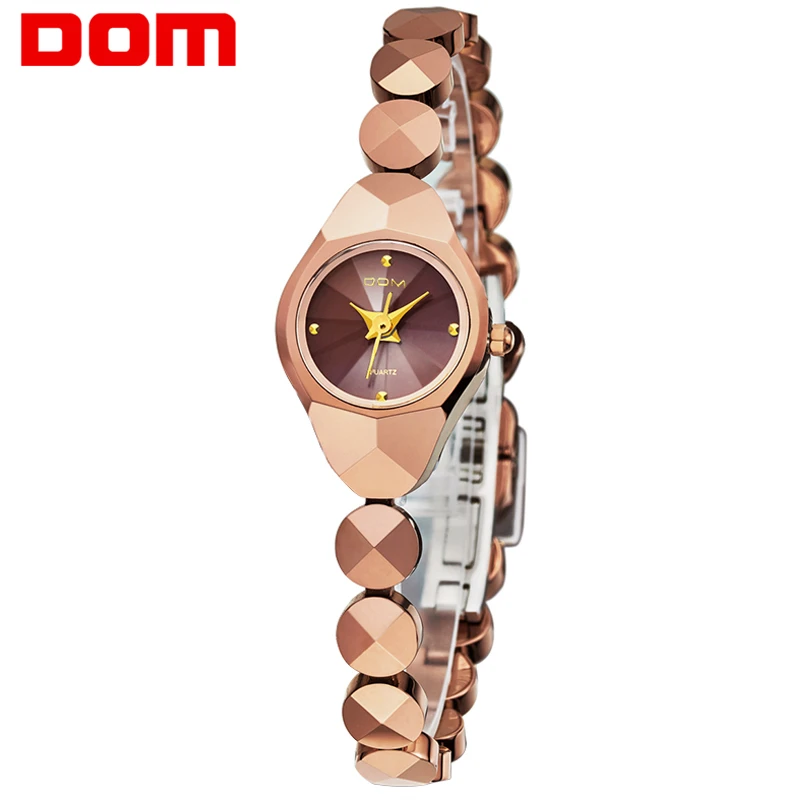 

Женские Водонепроницаемые кварцевые часы DOM, из вольфрамовой стали, с золотым браслетом