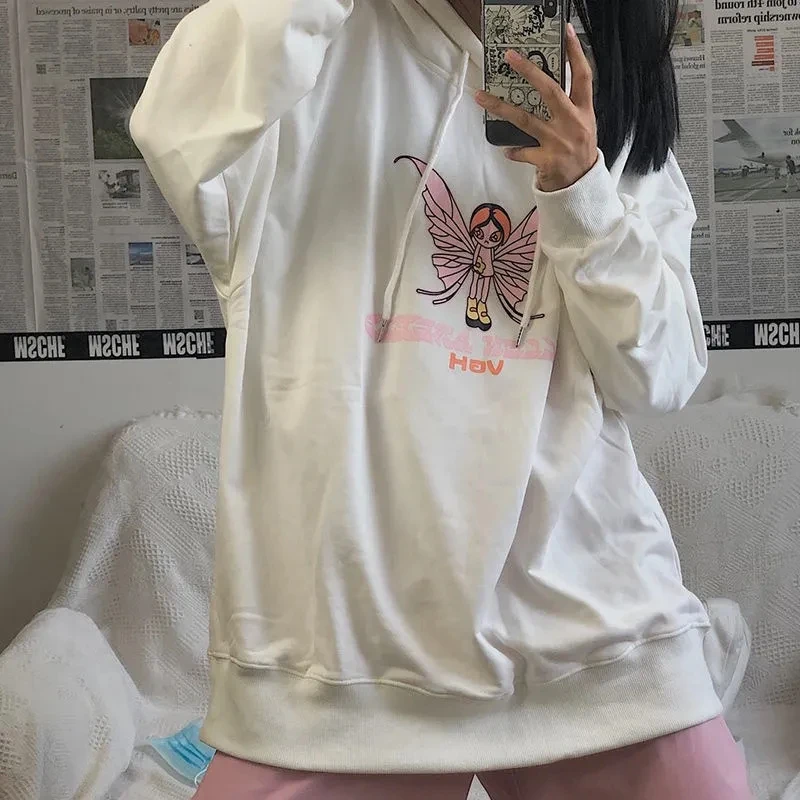 

Autumn thin hooded sweater women loose long-sleeved top Hoodies Cute girly print female sweatshirt clothes harajuku accessory