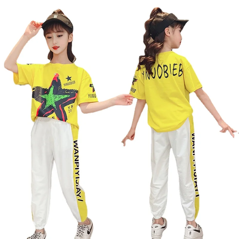 

Summer Girls Clothing Set Cartoon Five-pointed Star Kids T-shirt + Pants 2PCS Suits Teens Casual Clothes 4 To 14 Years Outfit