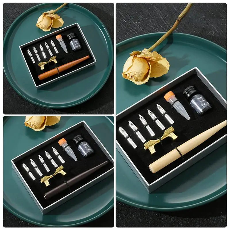 

5pc/Set Gothic English Calligraphy Pen Set Calligraphy Dip Pen Starter Kit Fine Art Drawing Hook Line Pen Nib Pen Holder Ink Kit