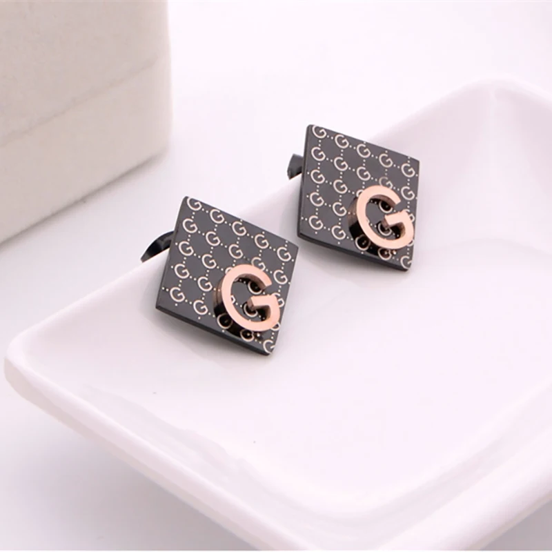 

New Luxury Gold Letter g Stud Earrings for Women Titanium Post Hypoallergenic Black Square Earrings Brand Jewelry Brincos