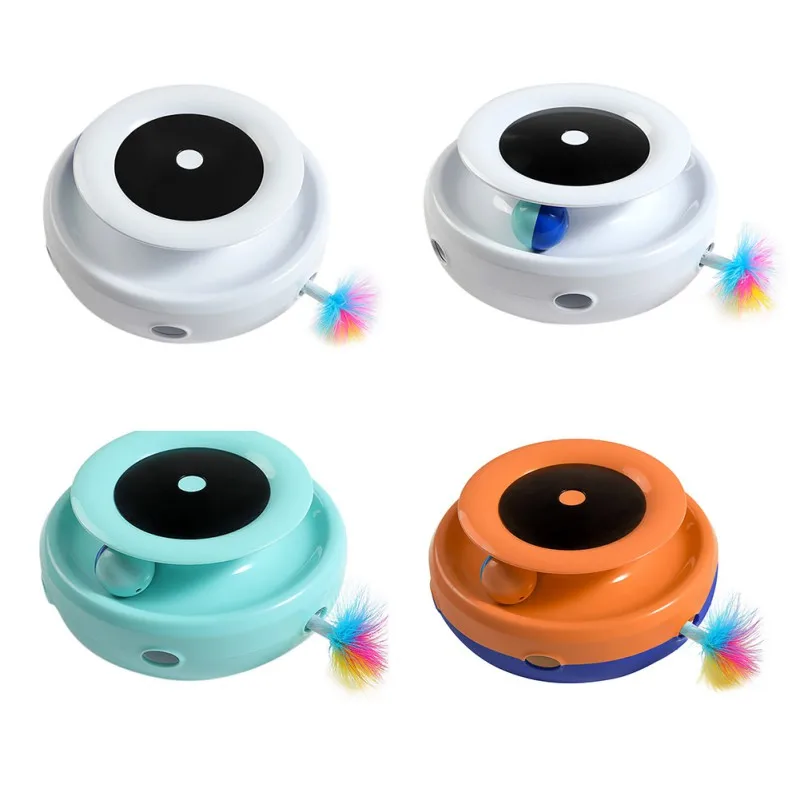 

Electric Cat Toy Pet Cat TracksToys with Feather Smart Teasing Cat Stick Toys Automatic Turntable Cat Toy Pet Training Products