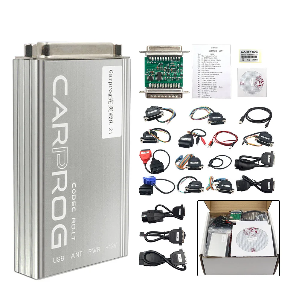 Carprog V8.21 Online with Keygen Car Prog V10.93 All Software Activated ECU Chip Tunning Auto Diagnostic Tool 21 Adapters