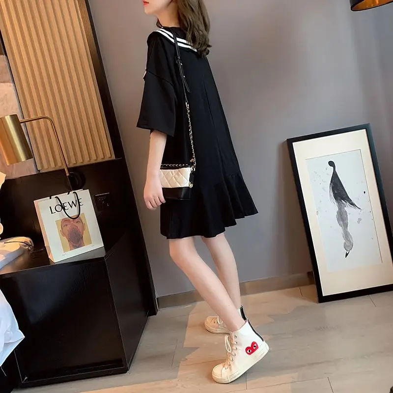 

2021 summer baby collar short sleeve loose and slim large fishtail dress